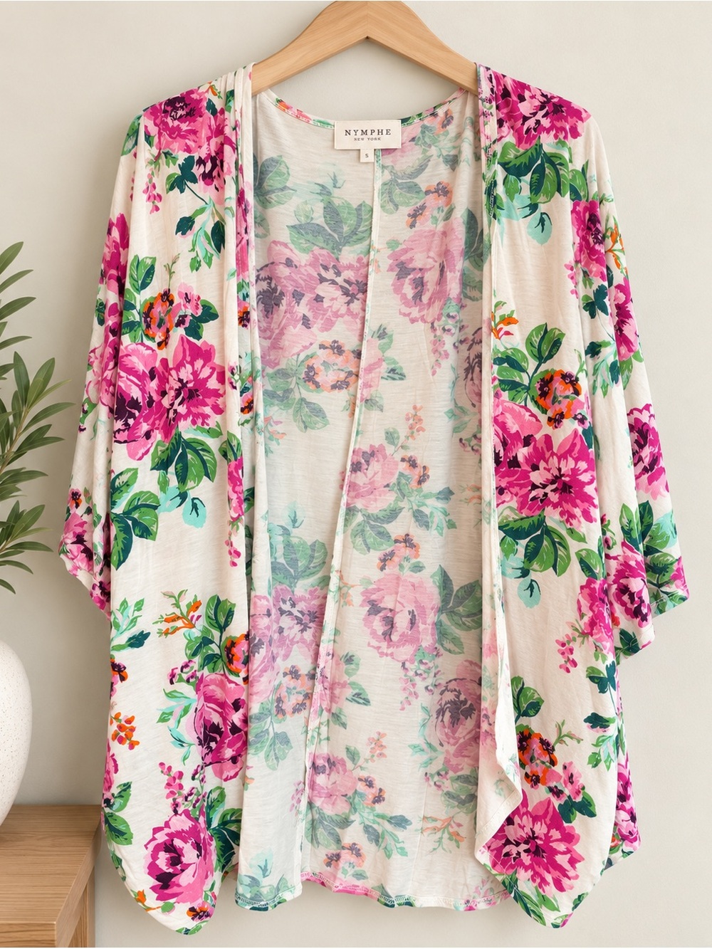 nymphe Floral Open-Front Kimono Cardigan - Pink Floral